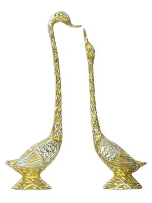 eCraftIndia 16 5 Inch Golden Kissing Swan Couple Handcrafted DECORative Figurine 3