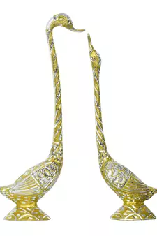 eCraftIndia 16 5 Inch Golden Kissing Swan Couple Handcrafted DECORative Figurine