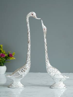 eCraftIndia 16 5 Inch Silver Kissing Swan Couple Handcrafted DECORative Figurine 2