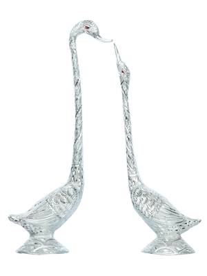 eCraftIndia 16 5 Inch Silver Kissing Swan Couple Handcrafted DECORative Figurine 3