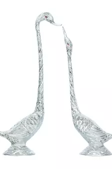 eCraftIndia 16 5 Inch Silver Kissing Swan Couple Handcrafted DECORative Figurine