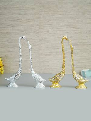 eCraftIndia Set of Two 16 5 Inch Silver Kissing Swan Couple Handcrafted DECORative Figurine 1
