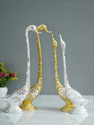 eCraftIndia Set of Two 16 5 Inch Silver Kissing Swan Couple Handcrafted DECORative Figurine 2