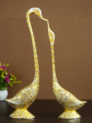 eCraftIndia 19 Inch Golden Kissing Swan Couple Handcrafted DECORative Figurine 1