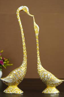 eCraftIndia 19 Inch Golden Kissing Swan Couple Handcrafted DECORative Figurine