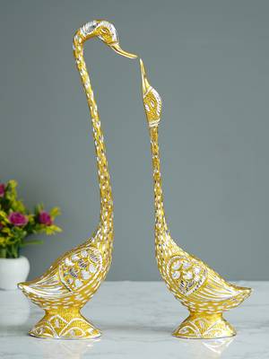 eCraftIndia 19 Inch Golden Kissing Swan Couple Handcrafted DECORative Figurine 2