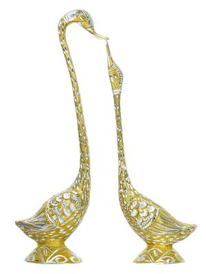 eCraftIndia 19 Inch Golden Kissing Swan Couple Handcrafted DECORative Figurine 3