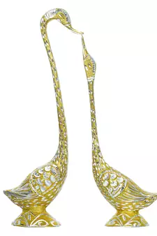 eCraftIndia 19 Inch Golden Kissing Swan Couple Handcrafted DECORative Figurine