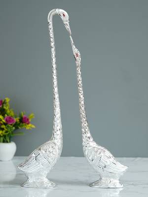 eCraftIndia 19 Inch Silver Kissing Swan Couple Handcrafted DECORative Figurine 2