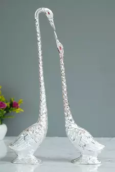 eCraftIndia 19 Inch Silver Kissing Swan Couple Handcrafted DECORative Figurine