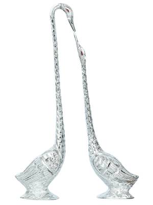 eCraftIndia 19 Inch Silver Kissing Swan Couple Handcrafted DECORative Figurine 3