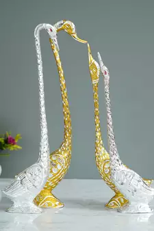 eCraftIndia Set of Two 19 Inch Silver Kissing Swan Couple Handcrafted DECORative Figurine