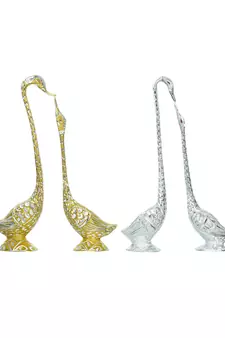 eCraftIndia Set of Two 19 Inch Silver Kissing Swan Couple Handcrafted DECORative Figurine