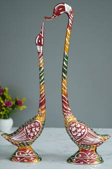 eCraftIndia 22 Inch Coloful Kissing Swan Couple Handcrafted DECORative Figurine