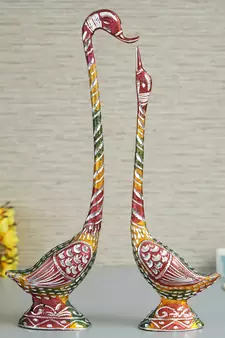 eCraftIndia 22 Inch Coloful Kissing Swan Couple Handcrafted DECORative Figurine