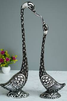 eCraftIndia 24 Inch Black Kissing Swan Couple Handcrafted DECORative Figurine