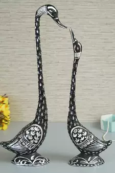 eCraftIndia 24 Inch Black Kissing Swan Couple Handcrafted DECORative Figurine