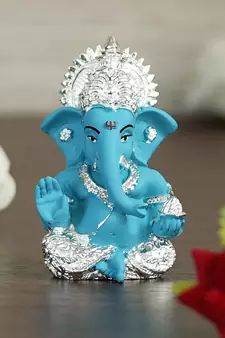 eCraftIndia Silver Plated Blue Siddhivinayaka Ganesha DECORative Showpiece for Home Temple Office Car Dashboard