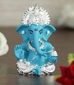 eCraftIndia Silver Plated Blue Siddhivinayaka Ganesha DECORative Showpiece for Home Temple Office Car Dashboard