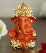 eCraftIndia Gold Plated Orange Siddhivinayaka Ganesha DECORative Showpiece for Home Temple Office Car Dashboard