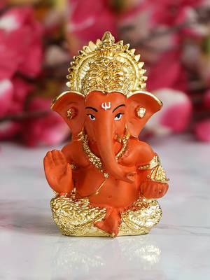 eCraftIndia Gold Plated Orange Siddhivinayaka Ganesha DECORative Showpiece for Home Temple Office Car Dashboard 2