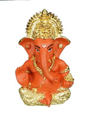eCraftIndia Gold Plated Orange Siddhivinayaka Ganesha DECORative Showpiece for Home Temple Office Car Dashboard 3