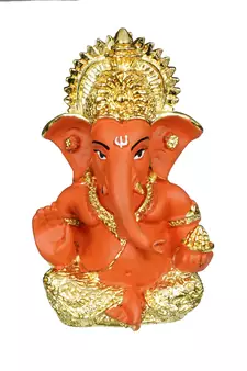 eCraftIndia Gold Plated Orange Siddhivinayaka Ganesha DECORative Showpiece for Home Temple Office Car Dashboard