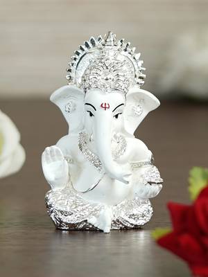 eCraftIndia Silver Plated White Siddhivinayaka Ganesha DECORative Showpiece for Home Temple Office Car Dashboard 1