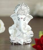 eCraftIndia Silver Plated White Siddhivinayaka Ganesha DECORative Showpiece for Home Temple Office Car Dashboard