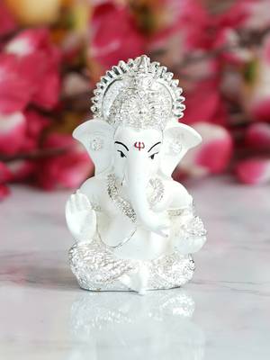 eCraftIndia Silver Plated White Siddhivinayaka Ganesha DECORative Showpiece for Home Temple Office Car Dashboard 2
