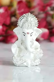 eCraftIndia Silver Plated White Siddhivinayaka Ganesha DECORative Showpiece for Home Temple Office Car Dashboard