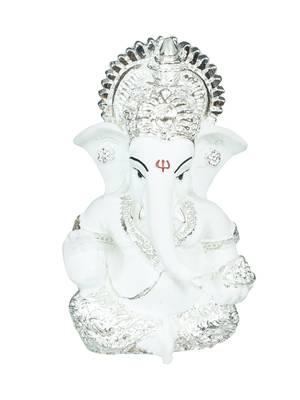 eCraftIndia Silver Plated White Siddhivinayaka Ganesha DECORative Showpiece for Home Temple Office Car Dashboard 3