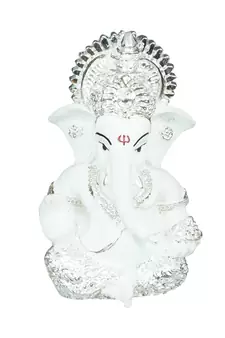 eCraftIndia Silver Plated White Siddhivinayaka Ganesha DECORative Showpiece for Home Temple Office Car Dashboard