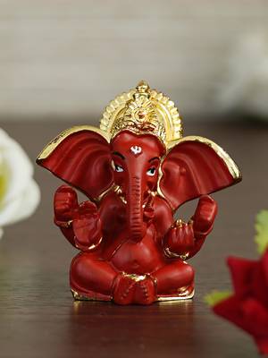 eCraftIndia Gold Plated Red Siddhivinayaka Ganesha DECORative Showpiece for Home Temple Office Car Dashboard 1