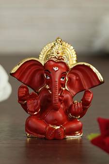 eCraftIndia Gold Plated Red Siddhivinayaka Ganesha DECORative Showpiece for Home Temple Office Car Dashboard