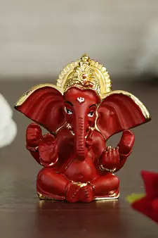 eCraftIndia Gold Plated Red Siddhivinayaka Ganesha DECORative Showpiece for Home Temple Office Car Dashboard