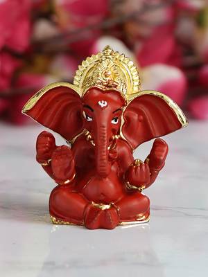eCraftIndia Gold Plated Red Siddhivinayaka Ganesha DECORative Showpiece for Home Temple Office Car Dashboard 2