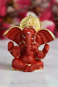 eCraftIndia Gold Plated Red Siddhivinayaka Ganesha DECORative Showpiece for Home Temple Office Car Dashboard