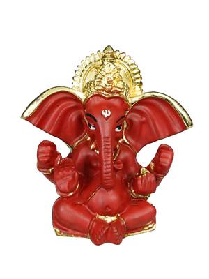 eCraftIndia Gold Plated Red Siddhivinayaka Ganesha DECORative Showpiece for Home Temple Office Car Dashboard 3