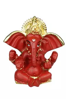 eCraftIndia Gold Plated Red Siddhivinayaka Ganesha DECORative Showpiece for Home Temple Office Car Dashboard