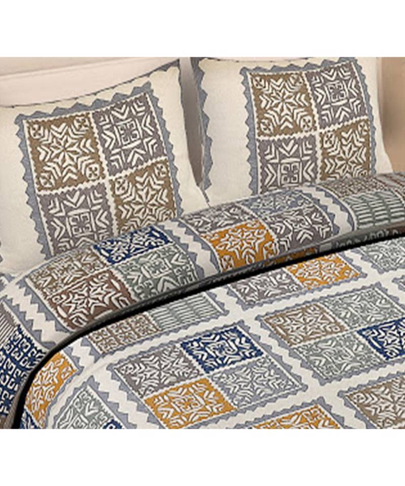 multicolor cotton abstract print bedsheet with pillow covers