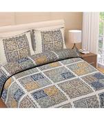 multicolor cotton abstract print bedsheet with pillow covers