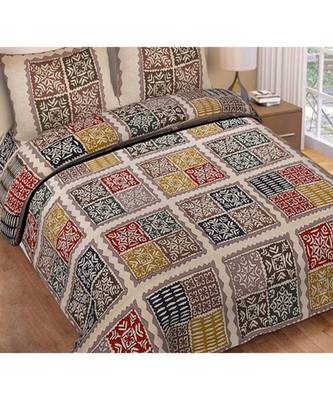 multicolor cotton abstract print bedsheet with pillow covers 1
