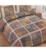 multicolor cotton abstract print bedsheet with pillow covers