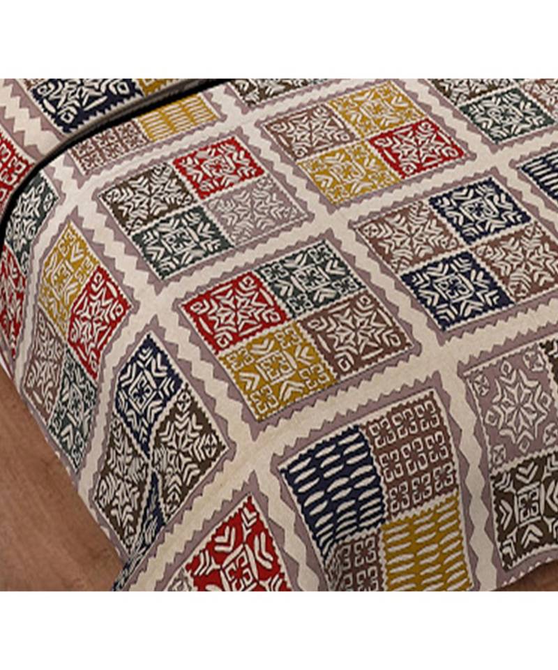 multicolor cotton abstract print bedsheet with pillow covers