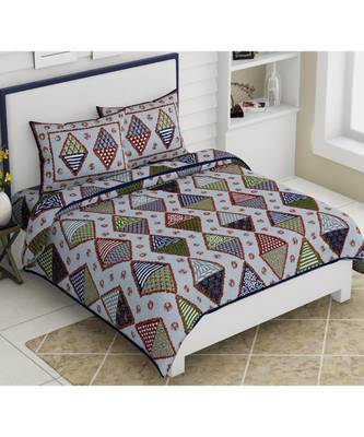 multicolor cotton abstract print bedsheet with pillow covers 1