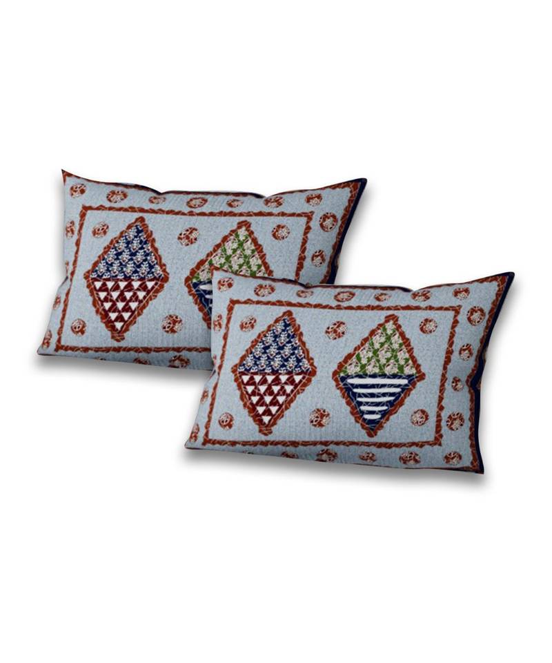 multicolor cotton abstract print bedsheet with pillow covers