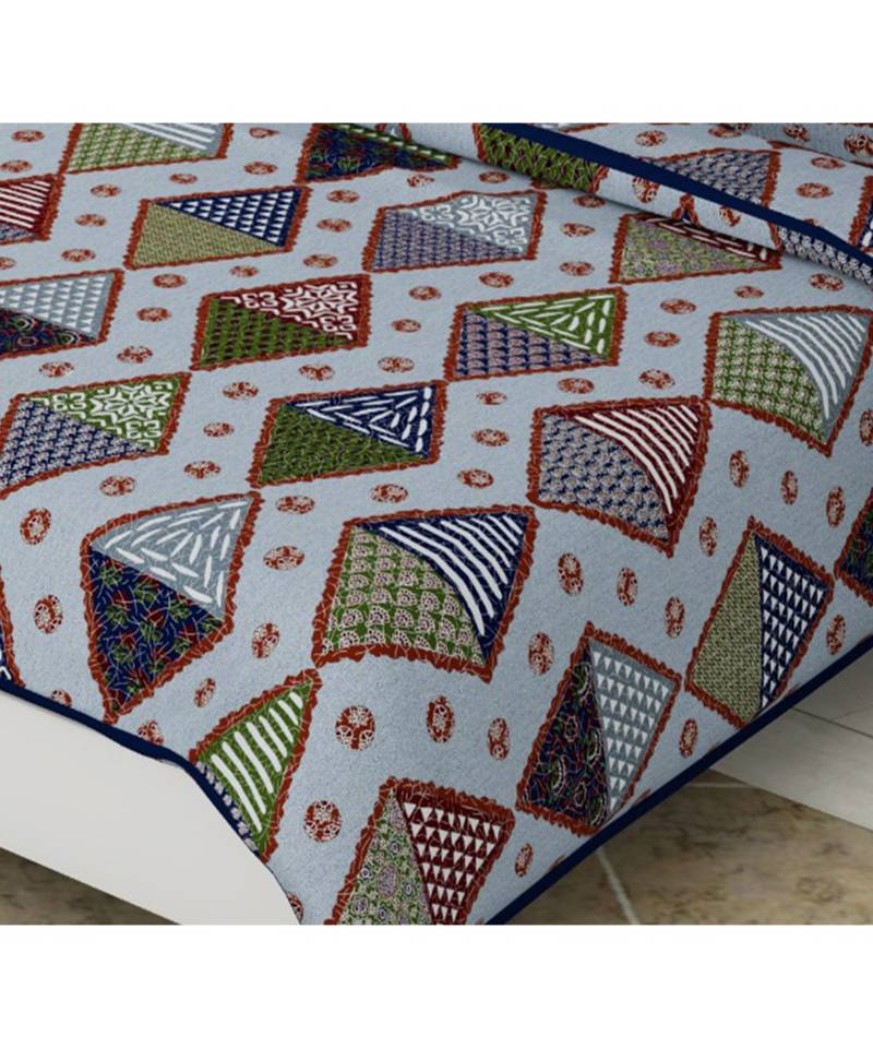 multicolor cotton abstract print bedsheet with pillow covers