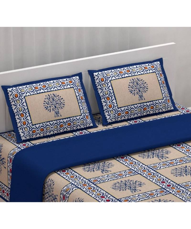 multicolor cotton abstract print bedsheet with pillow covers