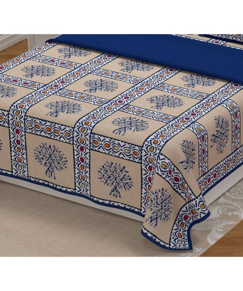 multicolor cotton abstract print bedsheet with pillow covers